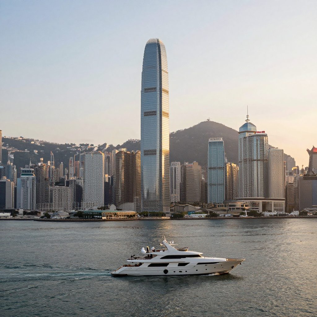 香港维多利亚港天际线黄昏美景